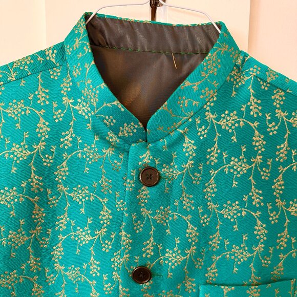 Green/Gold Kurta Vest - Nehru / Bandi Jacket (L/XL) - Picture 1 of 2